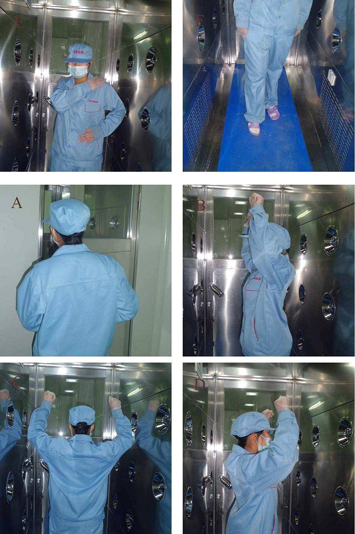 操作人員進(jìn)入風(fēng)淋室前，應(yīng)穿戴好個(gè)人防護(hù)用品，如無菌服、帽子、口罩、手套等。